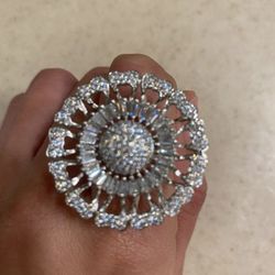 Silver Bageutte American Diamond CZ Ring