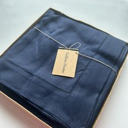 100% Pure Linen Navy Tablecloth 60” x 120” 
