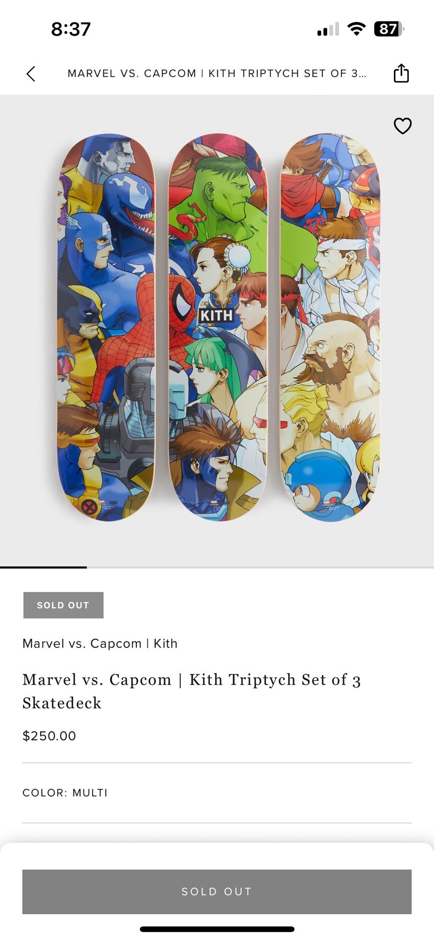 Marvel vs. Capcom | Kith Triptych set of 3 skate decks