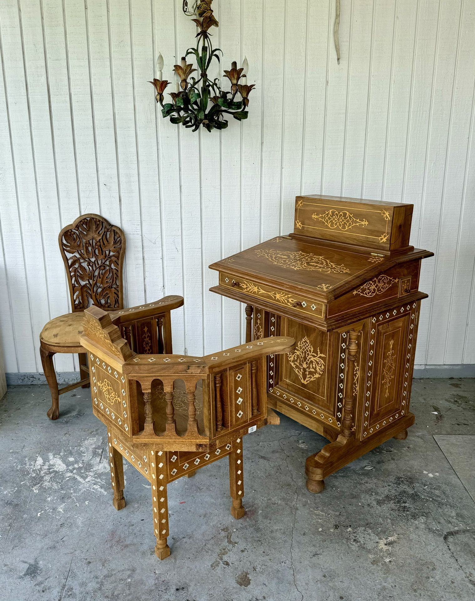 Inlaid Desk And Chair Vintage $600
