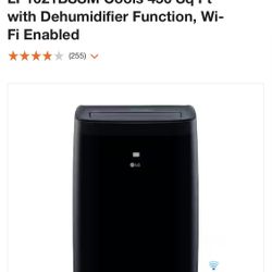 LG 10,000 BTU (DOE) 115-Volt Portable Air Conditioner LP1021BSSM Cools 450 Sq Ft with Dehumidifier Function, Wi-Fi Enabled