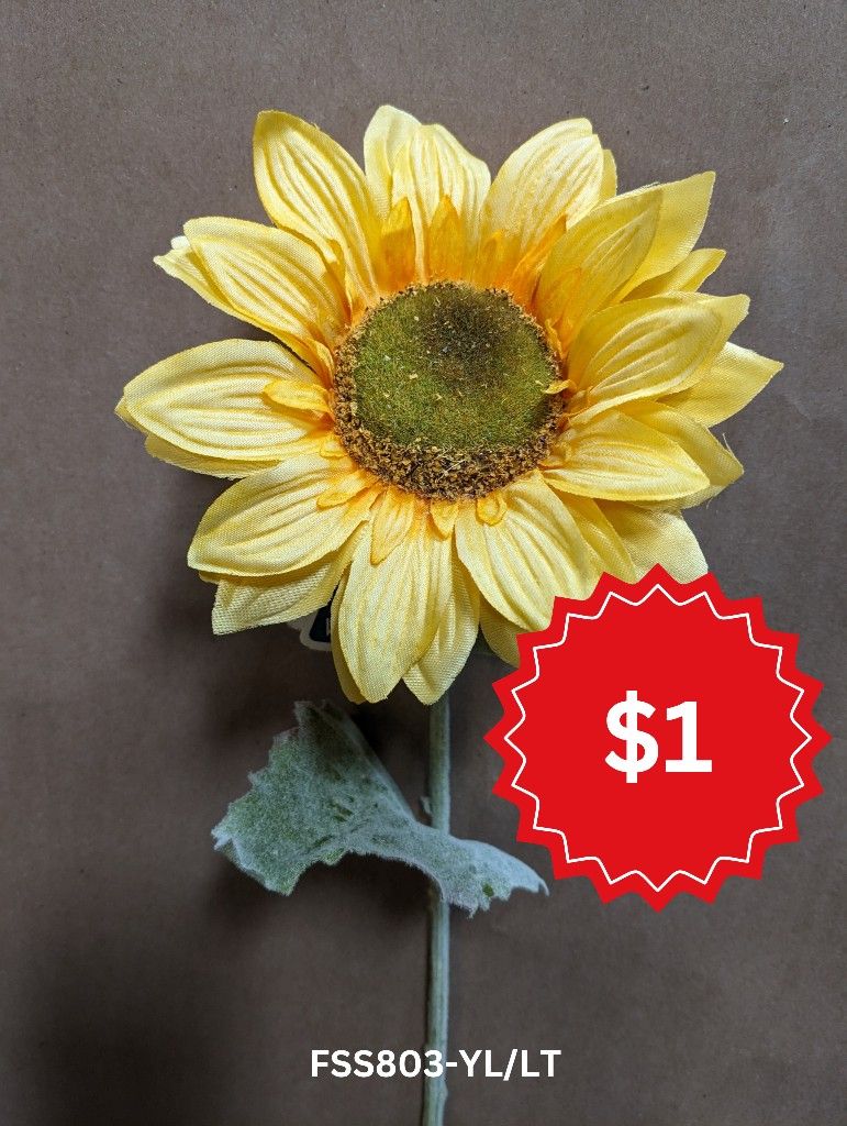 Artificial Sunflower Stem, 24", Light Yellow