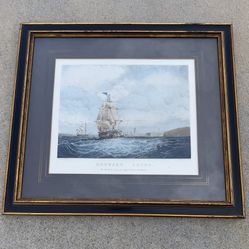 Vintage Framed Nautical Engraving Art Print