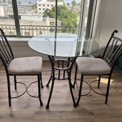 High Top Glass Table with 2 Chairs