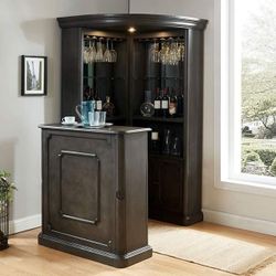 GRAY FINISH CORNER CURIO STANDING BAR CABINET TABLE WINE STORAGE