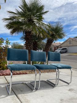 Vintage Marcel Breuer for Knoll style Blue Upholstered Cesca style Chairs