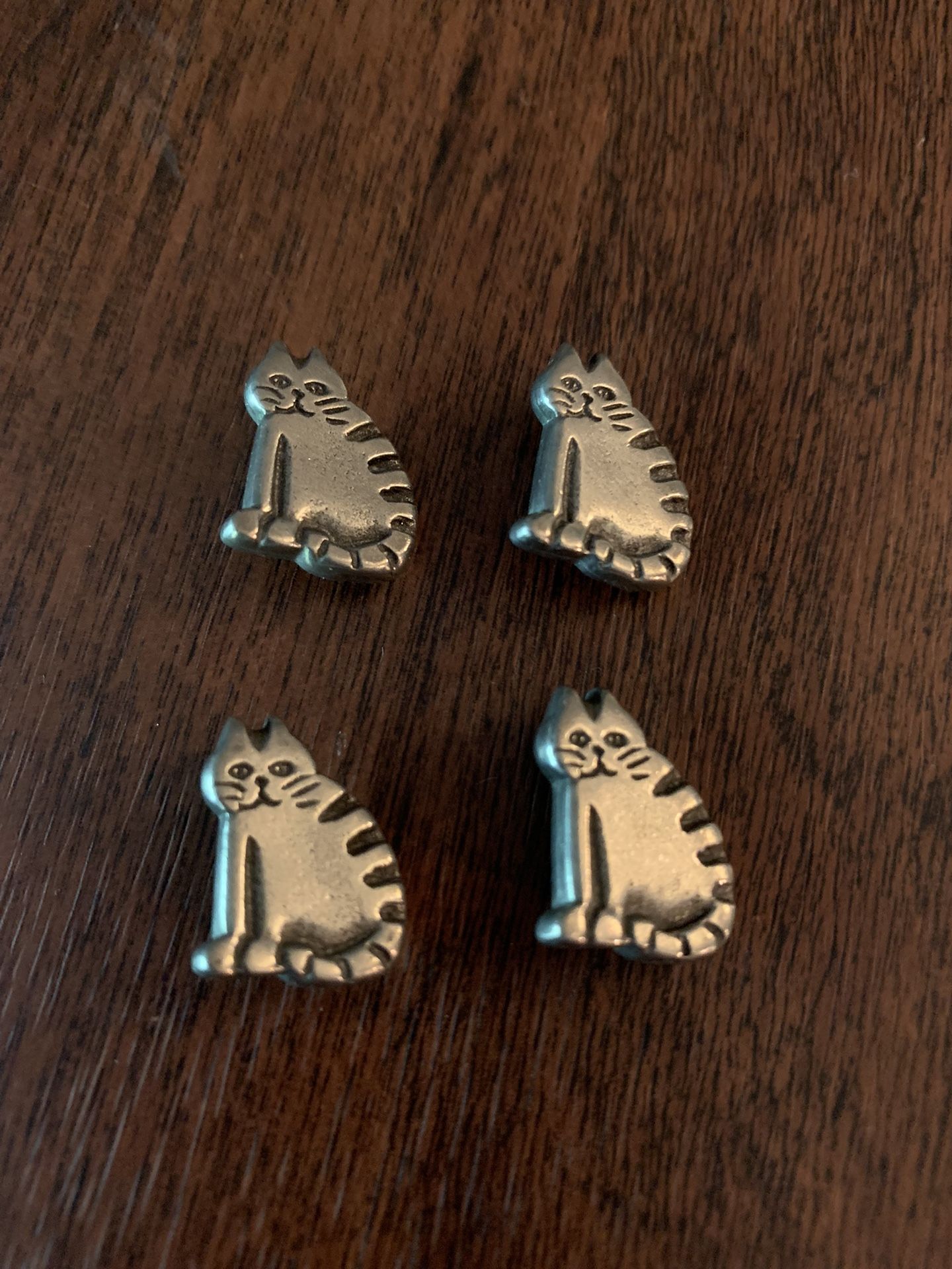 Set Of 4 Vintage Pewter Cat Buttons