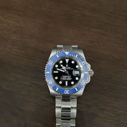 Designer Blue Platinum Watch Black Face