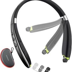Bluetooth Headset,  Neckband Bluetooth Headphones with Retractable Earbuds, Noise Cancelling Stereo Wireless Earphones with Mic for Sports Office (wit