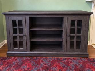 Dark Brown TV Stand with Glass Door Cabinets