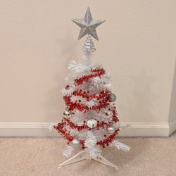 New Decorated Mini Christmas Tree White Artificial 18 Inches 1.5 Feet