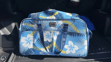 Vintage Roxy Hawaiian floral faux leather rolling duffel