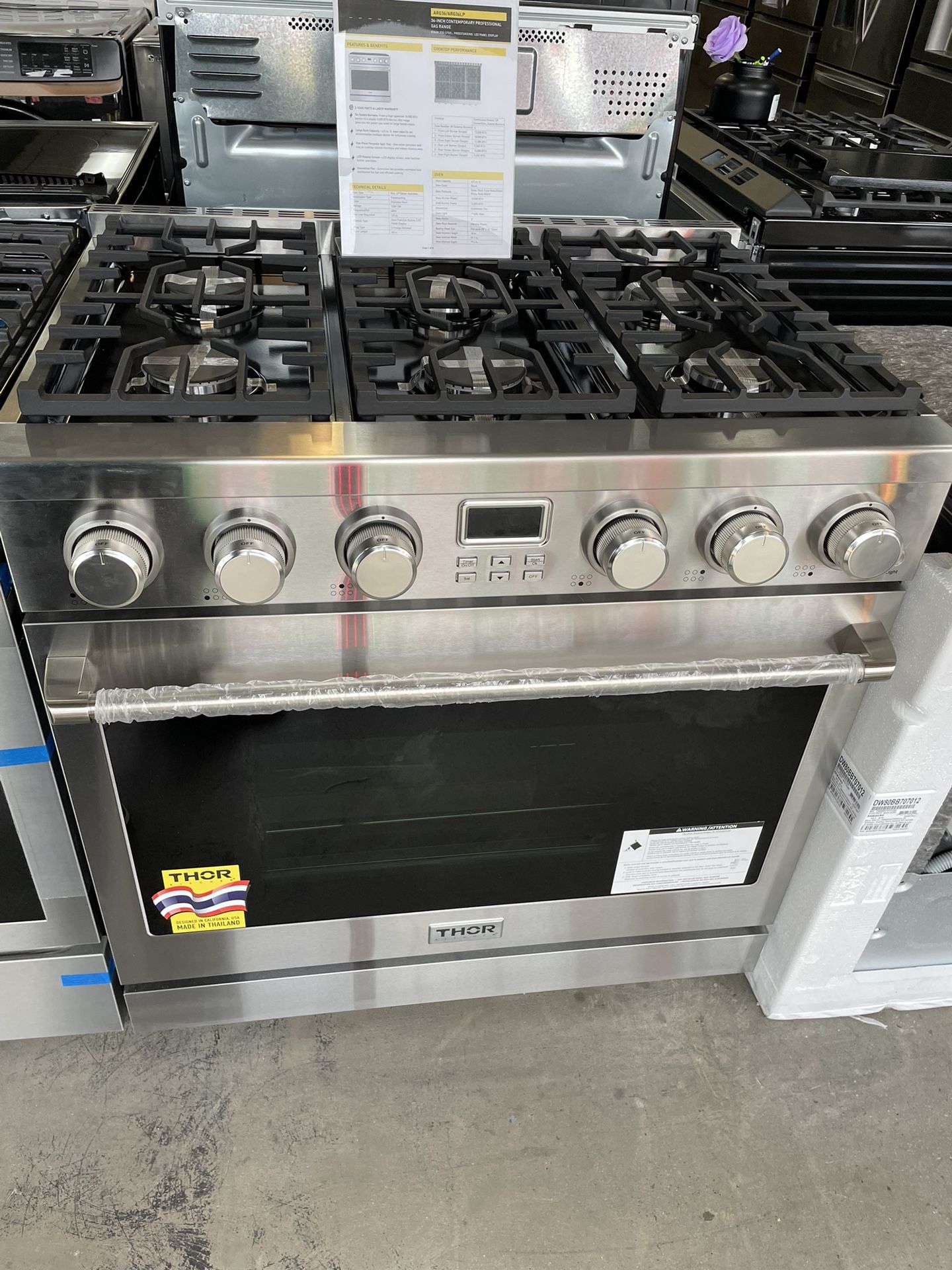 Thor Kitchen 36” Gas Slide In Range In Stainless