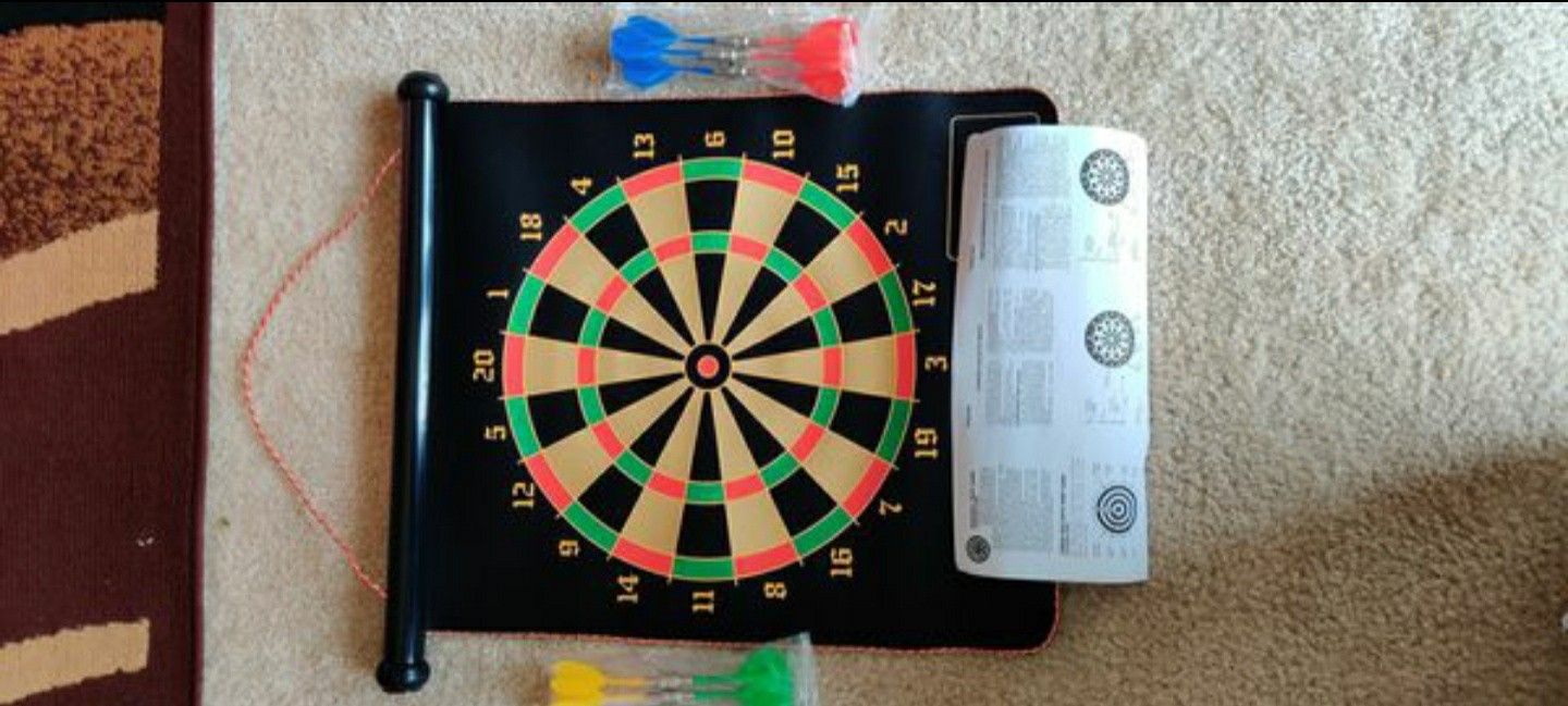 Magnetic dart board indoor and outdoor dart games..for kids with 12 PC's magnetic darts, safety toy game's roll-up double sided board....