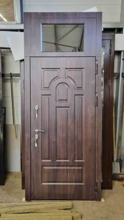 Steel Security Entry Door with Transom Window