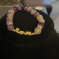 Purple Glass Bead Love Rhinestones 7 1/2 Inch Bracelet 