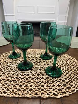 Set of four vintage emerald green stemmed wine glasses