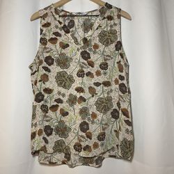 Sonoma Goods for Life Sleeveless Blouse Womens L Brown Blue Floral V-Neck EUC