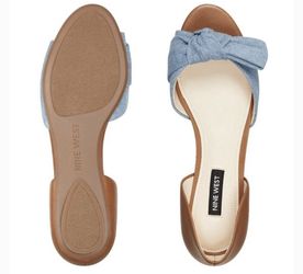 NINE WEST Bonnie Bow Peep toe Flats Denim & Tan Leather SIZE 8M BRAND NEW in BOX $50 OBO