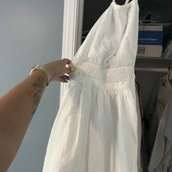 White Backless Linen Dress 
