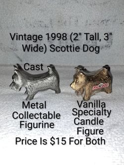 Vintage 1998 2" Tall, 3" Long Scottie Dogs Monopoly Replicas (One Is Metal & One Is A Candle) Price Is $15