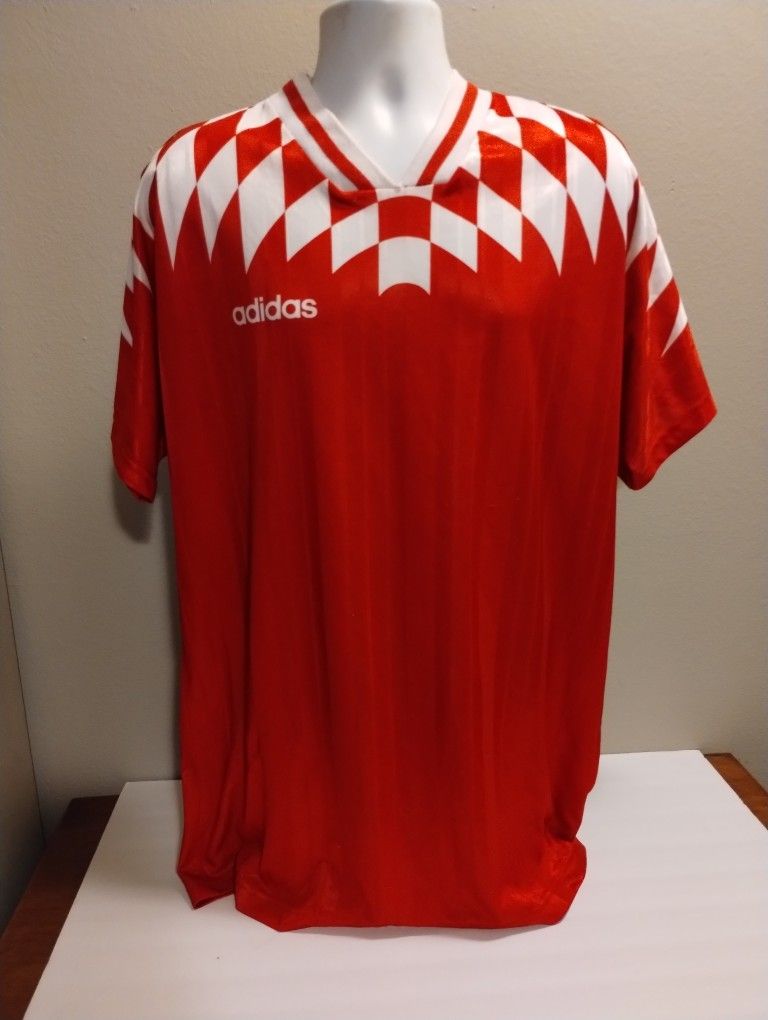 Vintage 90's Adidas Soccer Germany Jersey Men's XL Red White Made in USA World Cup.