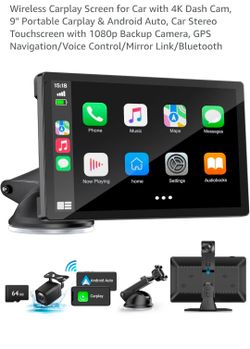 Wireless Carplay Screen for Car with 4K Dash Cam, 9"
