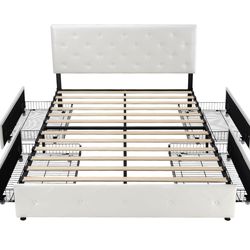 Full Size Bed Frame with 4 Storage Drawers – Excellent Condition