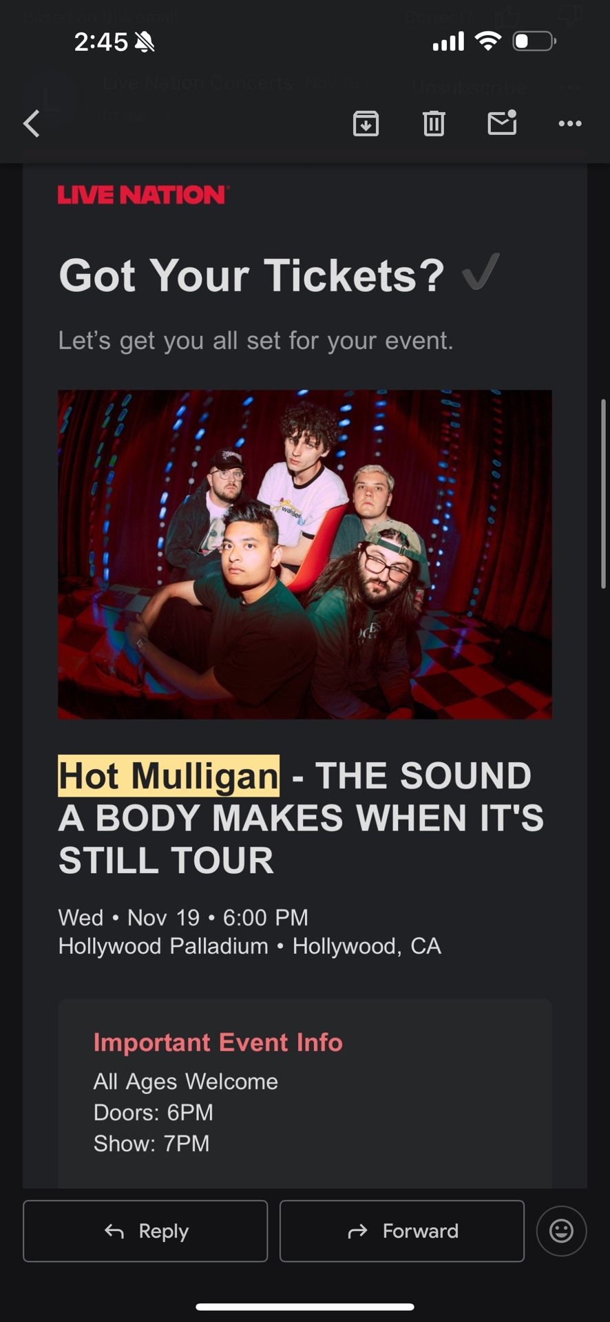 Hot Mulligan Concert Ticket