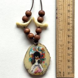 Vintage De Grazia Sweet Flower Girl Colorful Flower Halo necklace