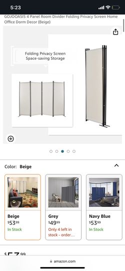 4 Panel Room Divider New Beige
