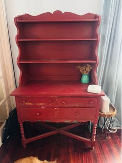 Vintage Farmhouse Secretary Writing Desk with Hutch – Solid Wood