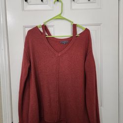 Large Red Knit Sweater Peephole Off Shoulder