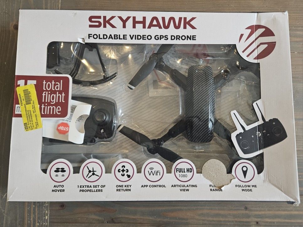 Vivitar Skyhawk Foldable Video GPS Drone with One-Button Takeoffs and Landings, Black
