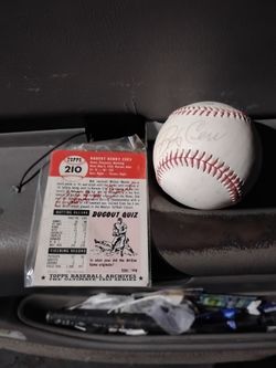 Dodgers signed Bob Crew baseball and TOPPS  Card, signed