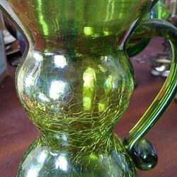 Green crackle glass pitcher