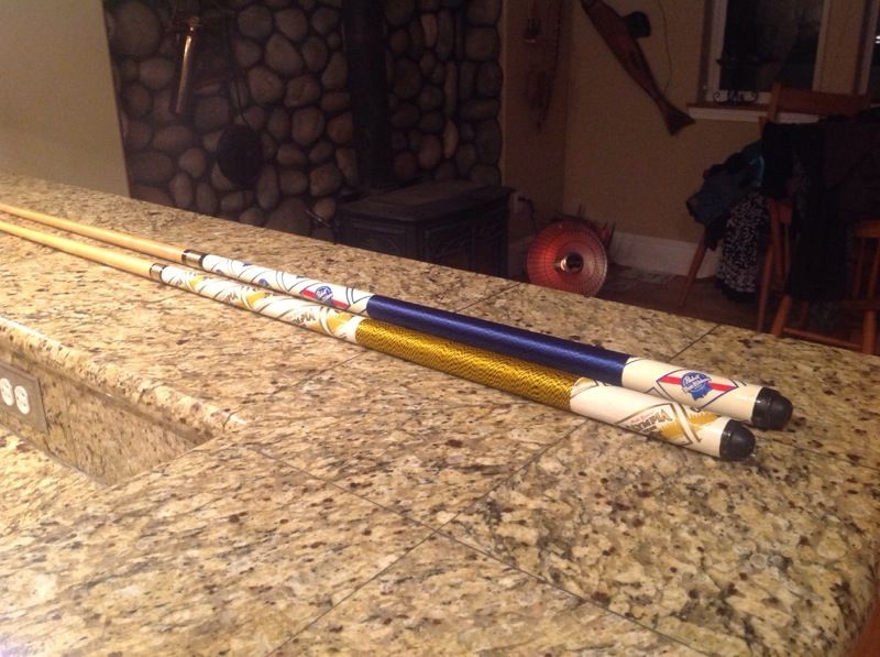 Pabst and Olympia beer pool cues