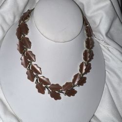 Lisner Vintage Brown Thermoset (Oak Leaves) Leaf Adjustable Necklace 