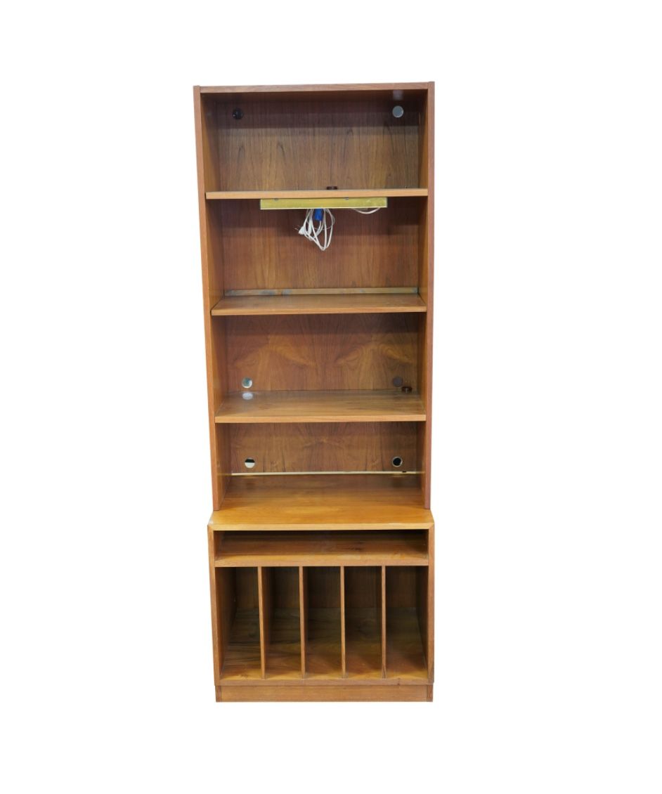 Mid Century Modern Danish Bookshelves With Picture Light And Vinyl Records Slots At Base
