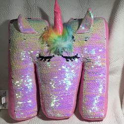 Justice Large Flip Sequin Unicorn Monogram “M” Plush Stuffed Pink Pillow Toy 