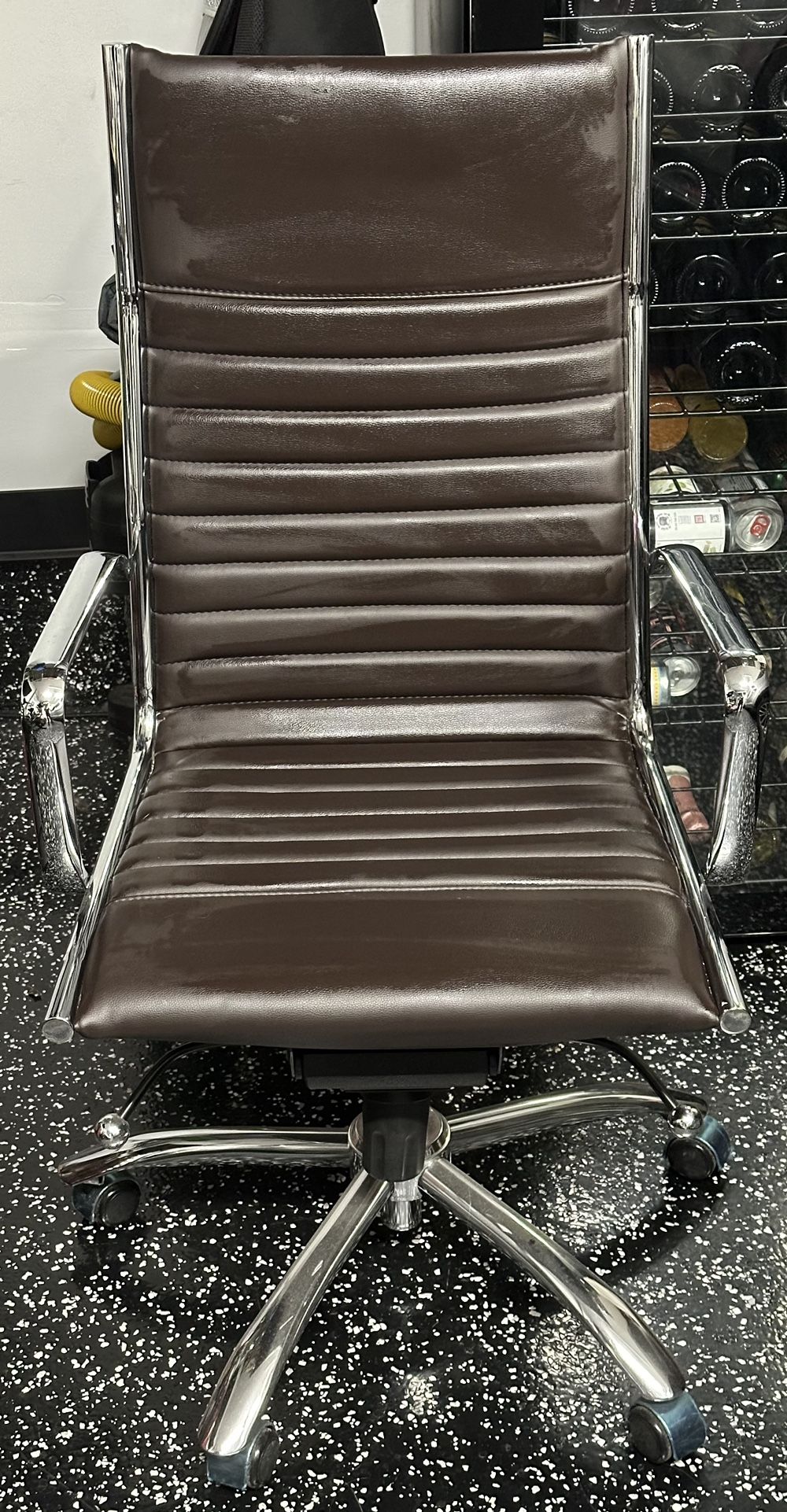 Euro Style Dirk High Back Office Chair in Brown with Chromed Steel Base 00675BRN