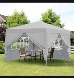 Outdoor 10x 10Ft Pop Up Gazebo Canopy Tent Removable Sidewall with Zipper,2pcs Sidewall with Windows,with 4pcs Weight sand bag,with Carry Bag-Gray