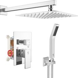 SR SUN RISE SRSH-F5043 Bathroom Luxury Rain Mixer Combo Set Wall Mounted Rainfall Shower Head System Polished Chrome, (Contain Faucet Rough-in Valve B