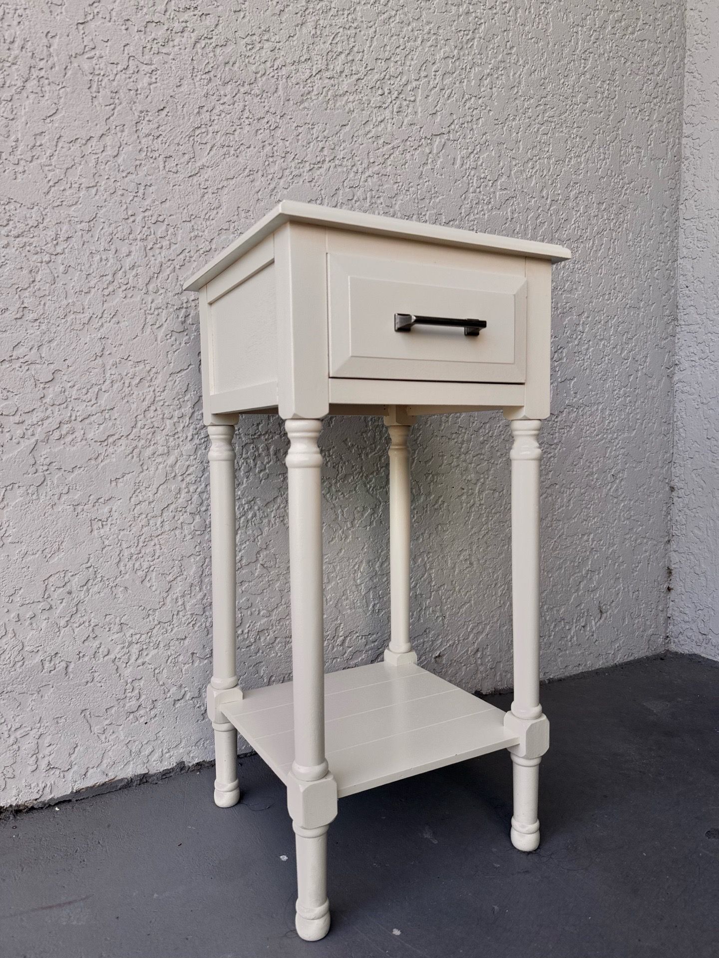 White Accent Table with Drawer & Shelf