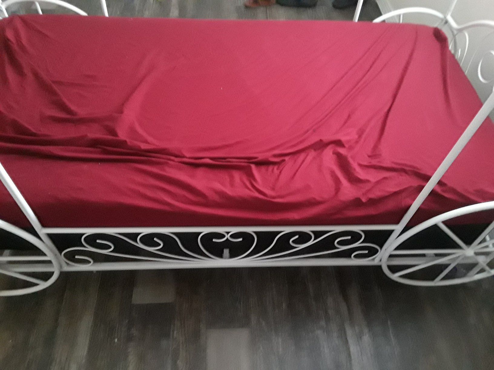 Twin Carriage bed frame and mattress together