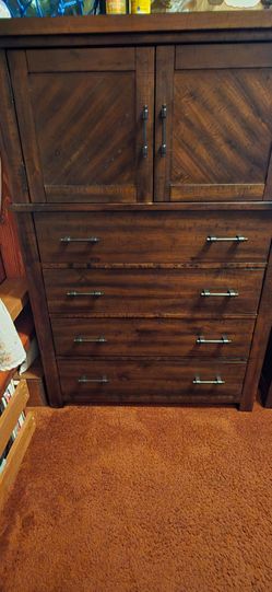 Queen adjustable bedframe with headboard, tall dresser, longer dresser