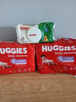 Huggies Little Movers Size 3 Diapers and Wipes Bundle
