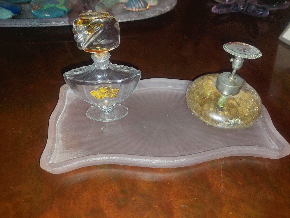 Antique Perfume Bottles And Tray