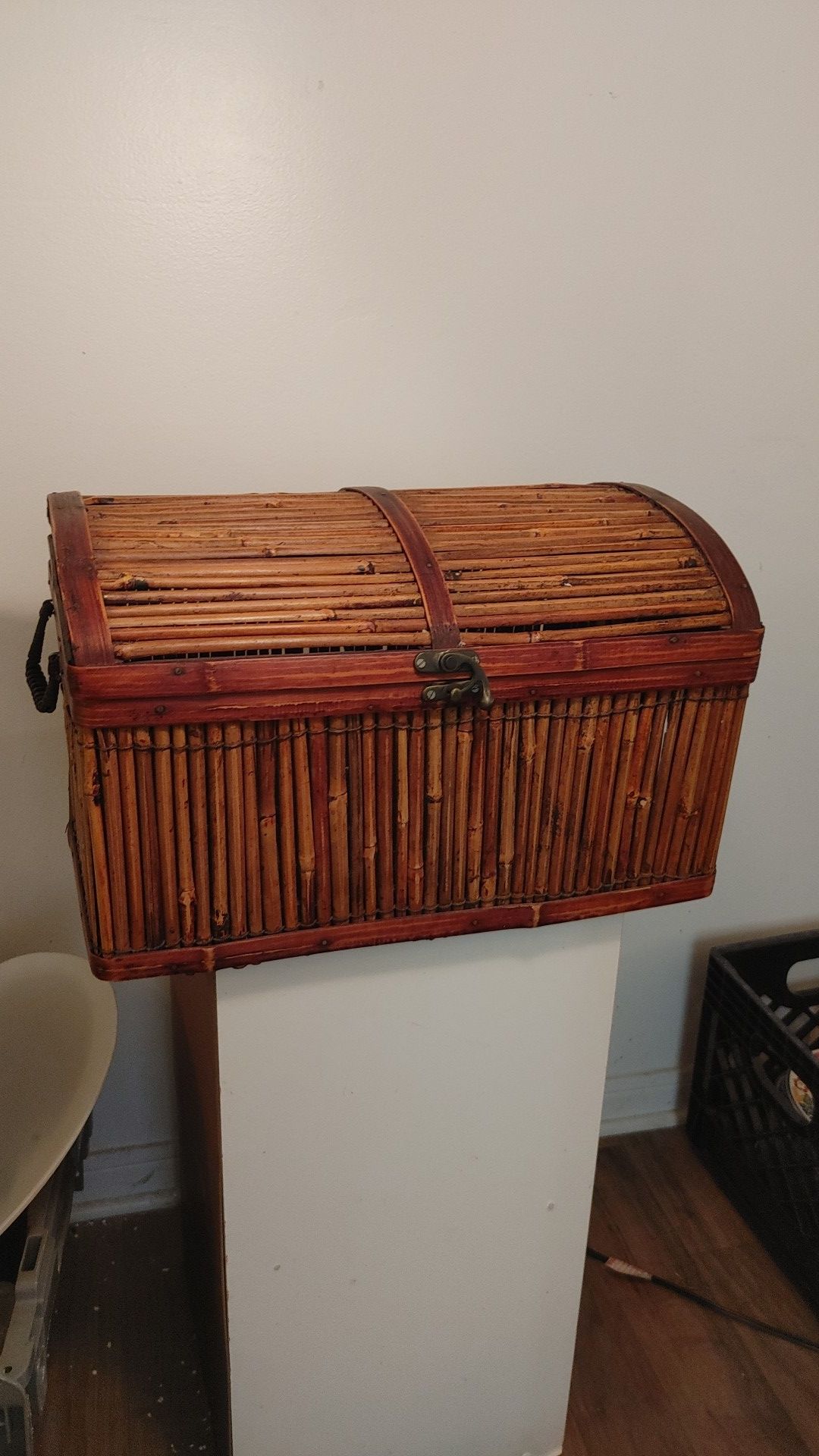 Vintage Large bamboo decor box with hinged lid
