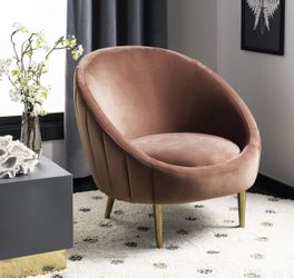 Brand new Safavieh Couture Home Razia Retro Glam Dusty Rose Pink Velvet Channel Tufted Tub Chair